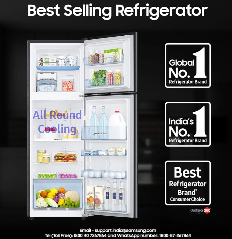 Samsung 236 L, 3 Star, Convertible, Digital Inverter with Display Frost Free Double Door Refrigerator (RT28C3733S8/HL, Silver, Elegant Inox)